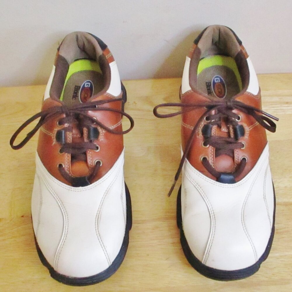 Etonic Women's Golf Shoes, White and Brown Leather Oxford, Goodyear Sole Size 9M
